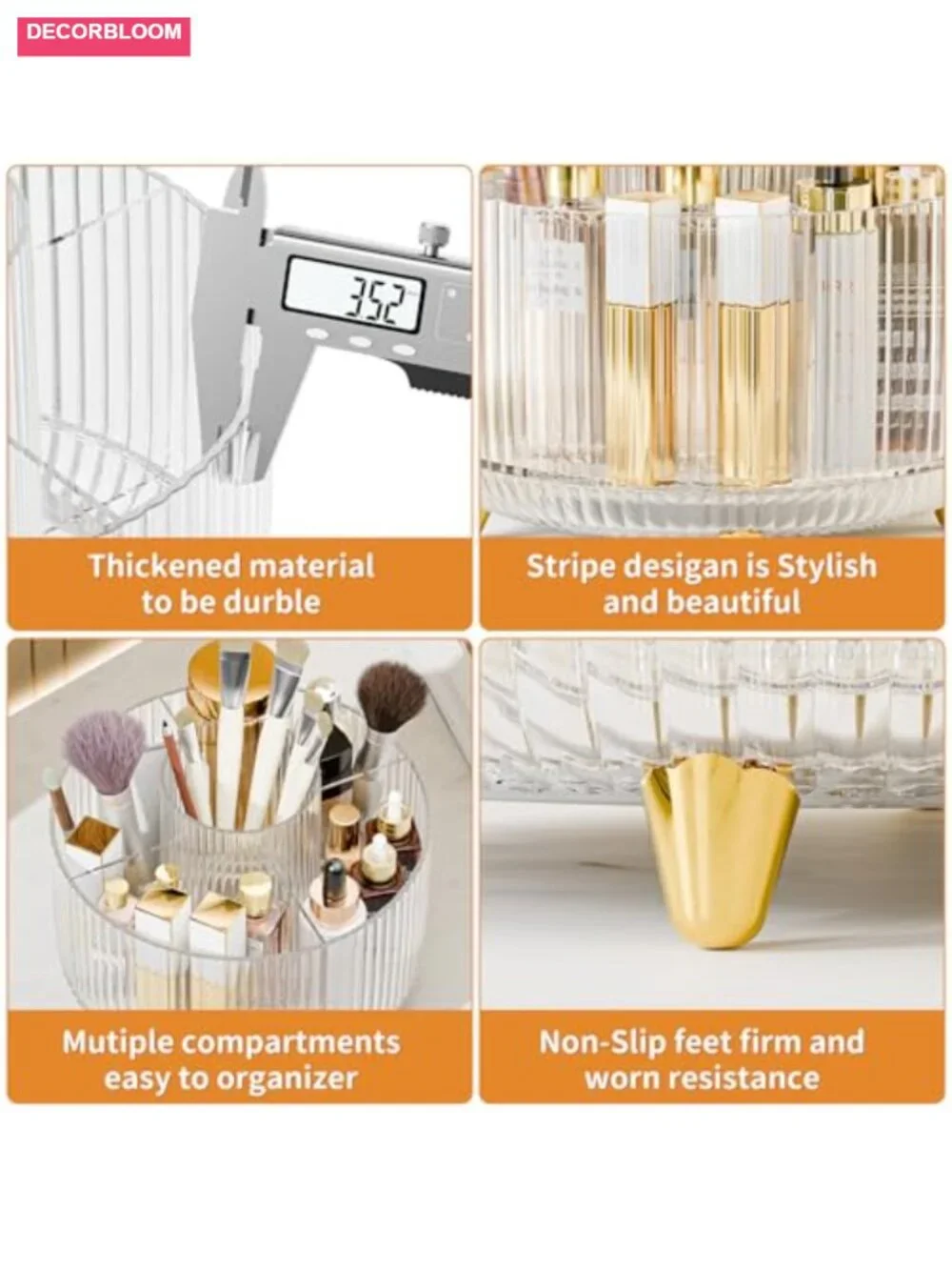 360° Rotate Makeup Brush Holder Organizer, Cosmetic Display Case for Vanity